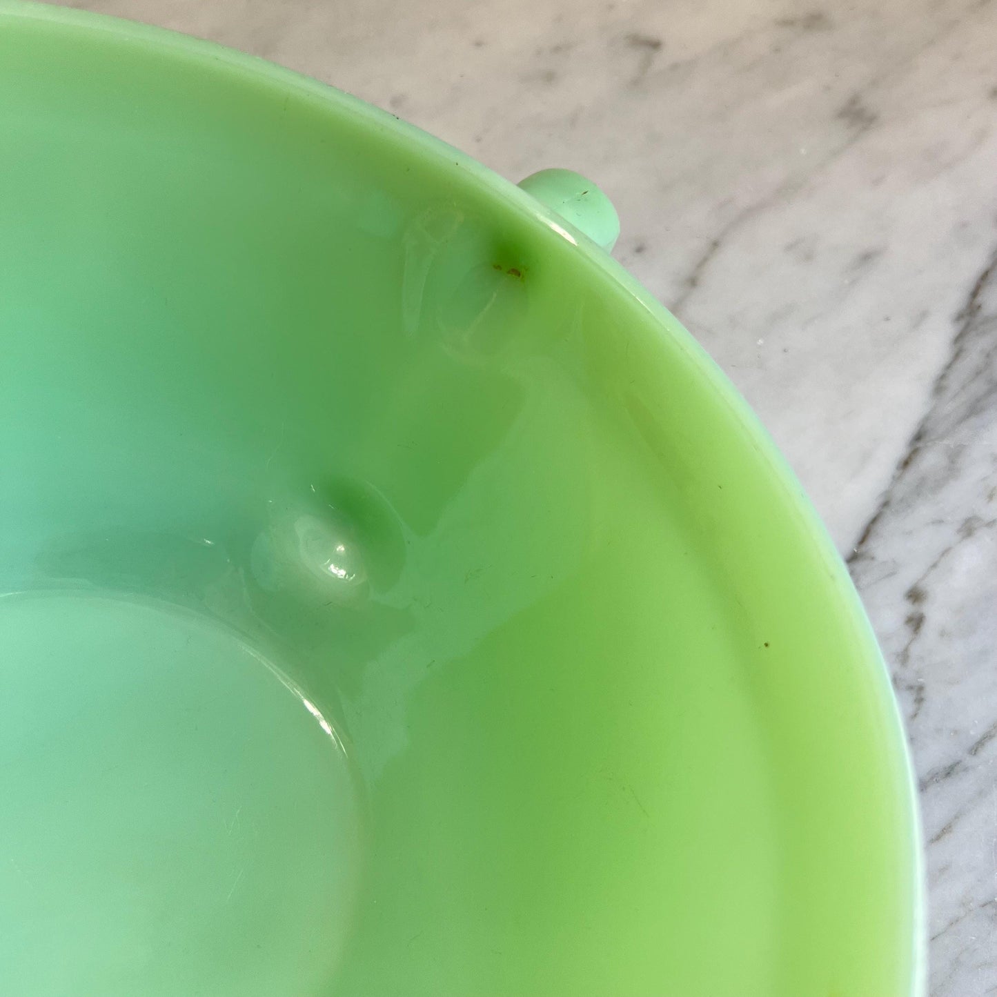 Vintage Jadeite Batter Bowl with Pour Spout & Handle — Fire-King / Anchor Hocking Green Milk Glass