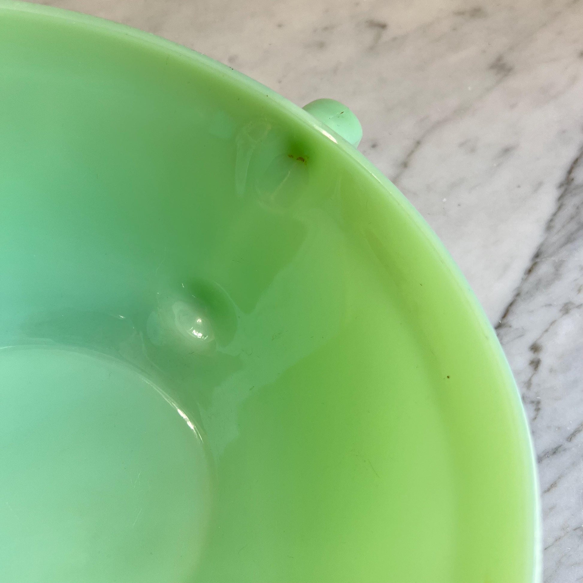 Vintage Jadeite Batter Bowl with Pour Spout & Handle — Fire-King / Anchor Hocking Green Milk Glass