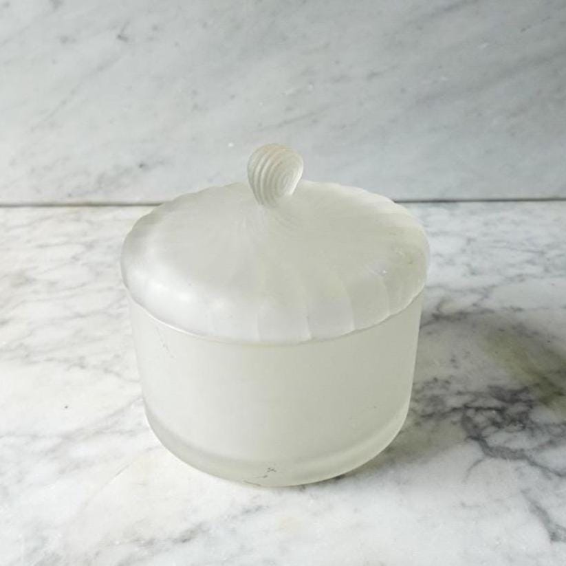 Vintage Art Deco Satin Glass Trinket Box: Royal Secret Powder Cache Pot