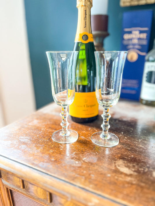 Simon Gate for Orrefors, Sweden Two "Salut" Champagne Glasses in Yellow glass, Holiday Stemware