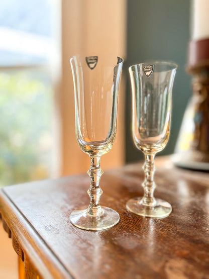 Simon Gate for Orrefors, Sweden Two "Salut" Champagne Glasses in Yellow glass, Holiday Stemware