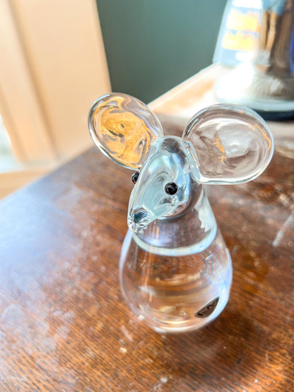 Vintage Orrefors Crystal Mouse Paperweight - Mid-Century Desk Decor
