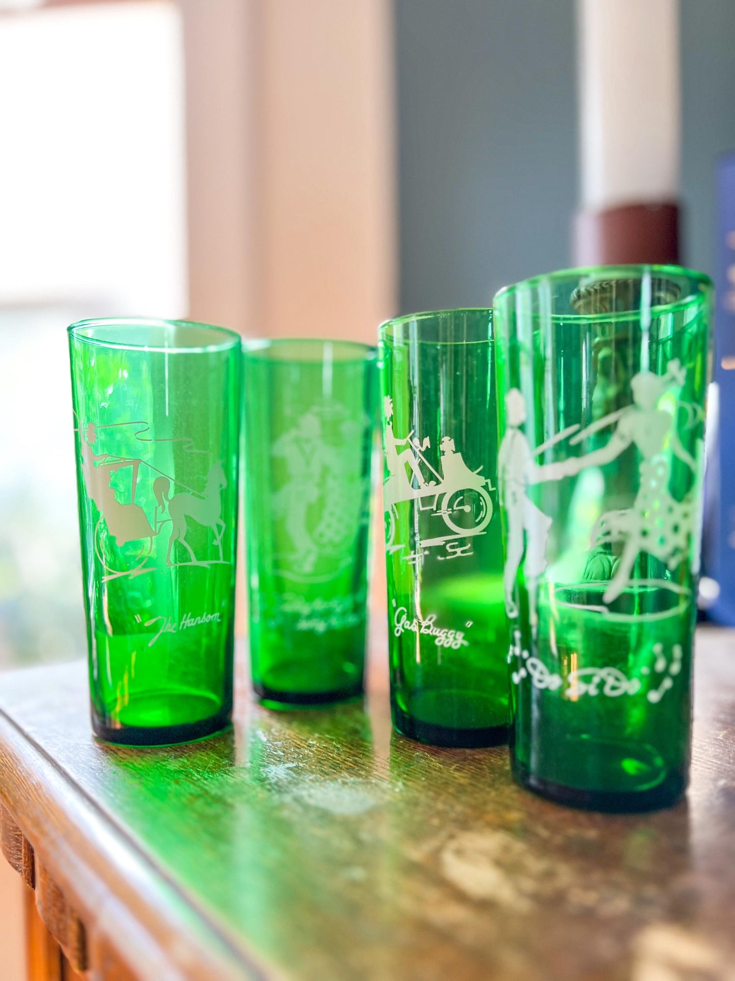 Vintage Anchor Hocking Highball Glasses: Forest Green Mid-Century Barware