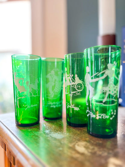 Vintage Anchor Hocking Highball Glasses: Forest Green Mid-Century Barware