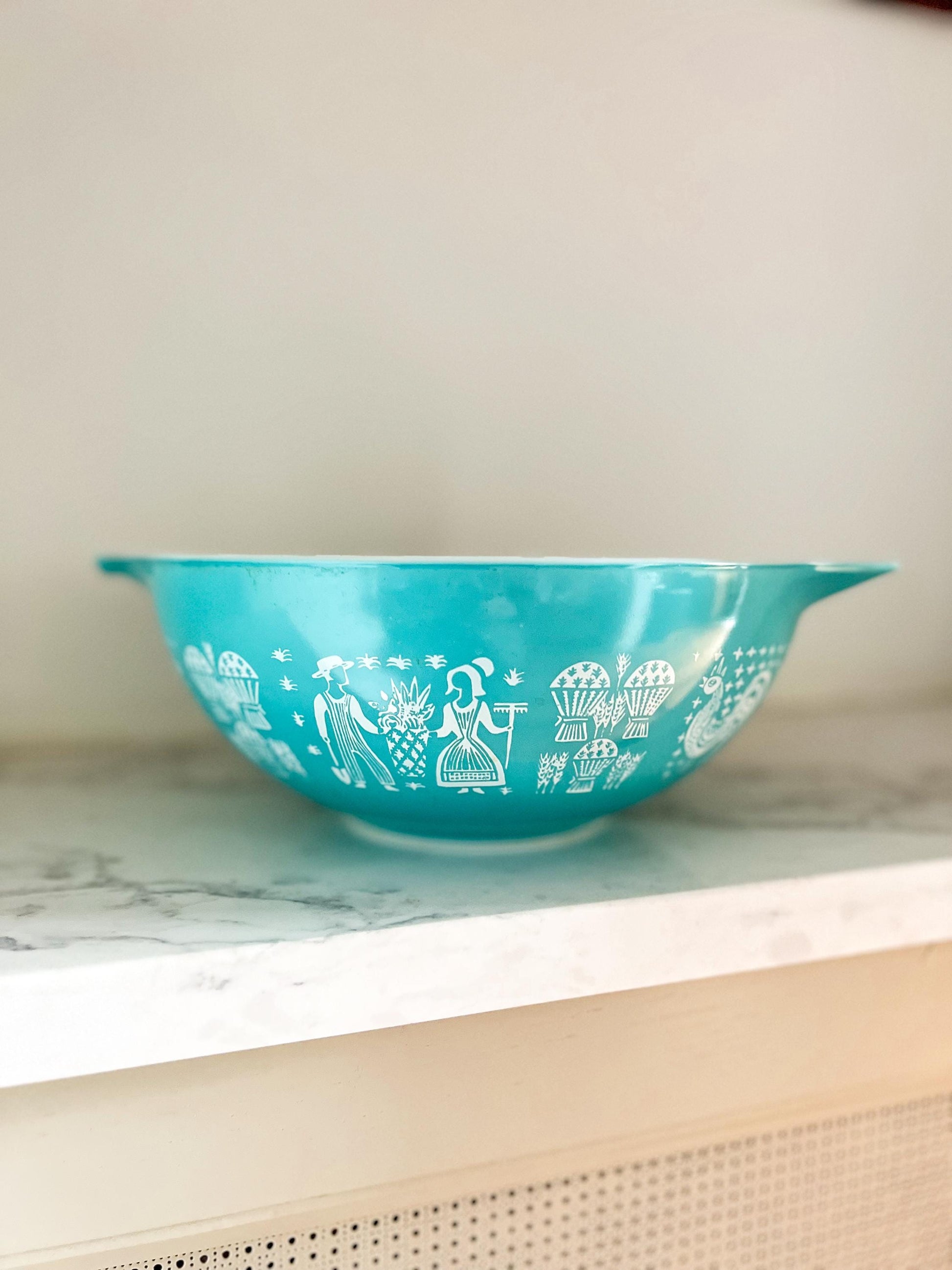 Pyrex Amish Butterprint Turquoise Cinderella Mixing Bowl 4 Quart #444