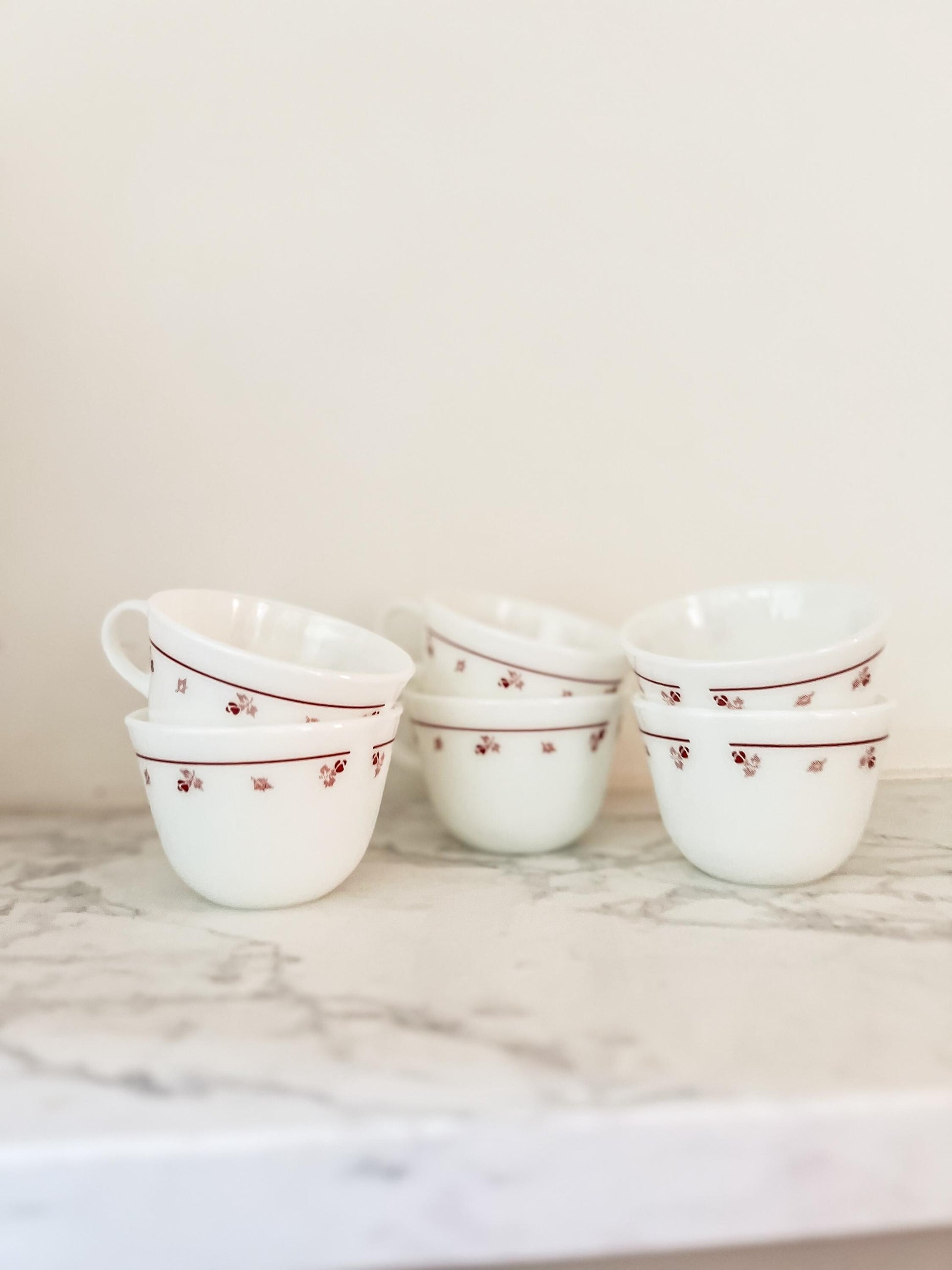 Pyrex Corning Burgundy Rose Cups
