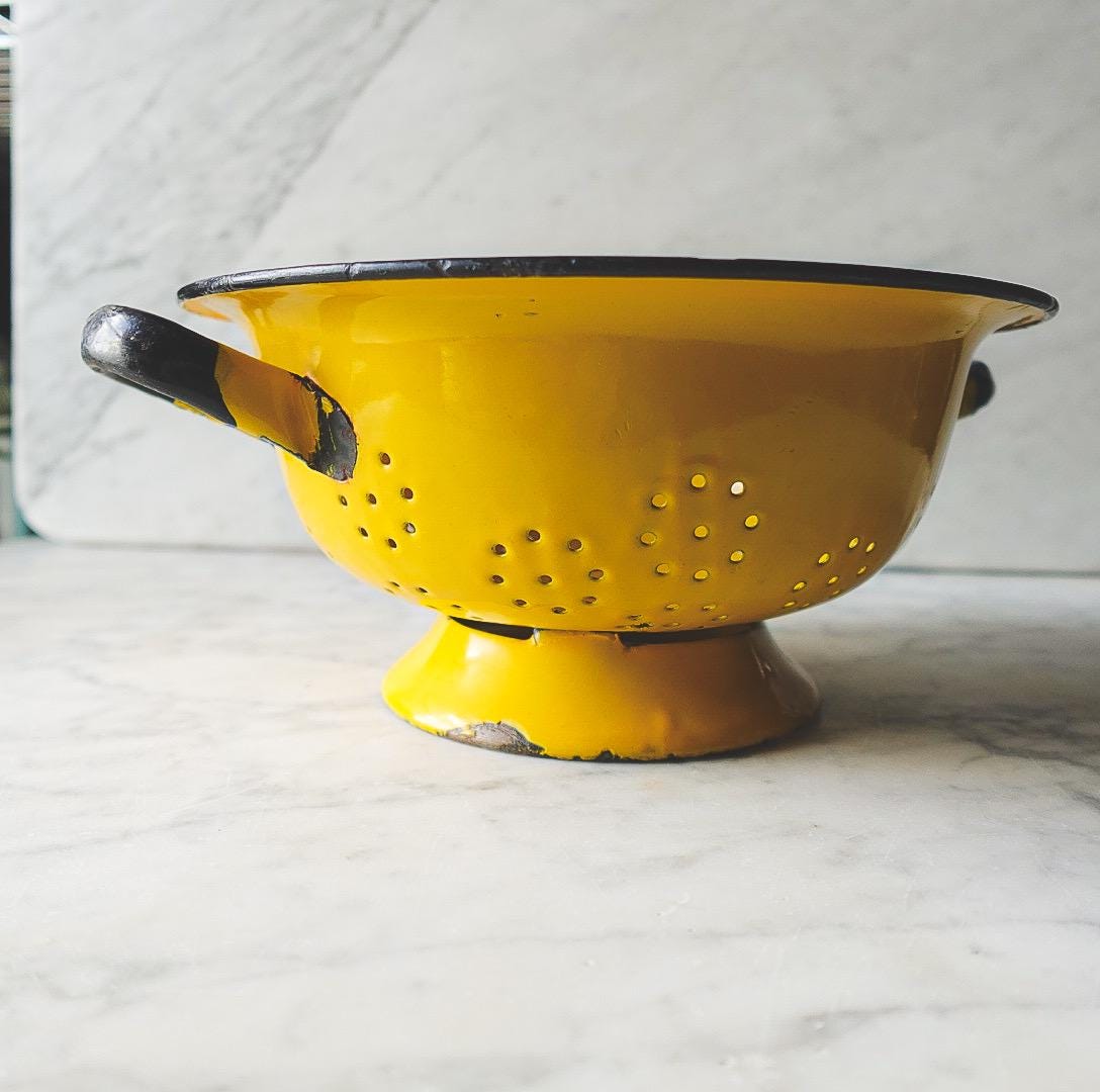 Vintage Yellow Colander Strainer Made in Poland