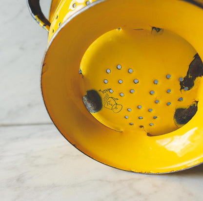 Vintage Yellow Colander Strainer Made in Poland
