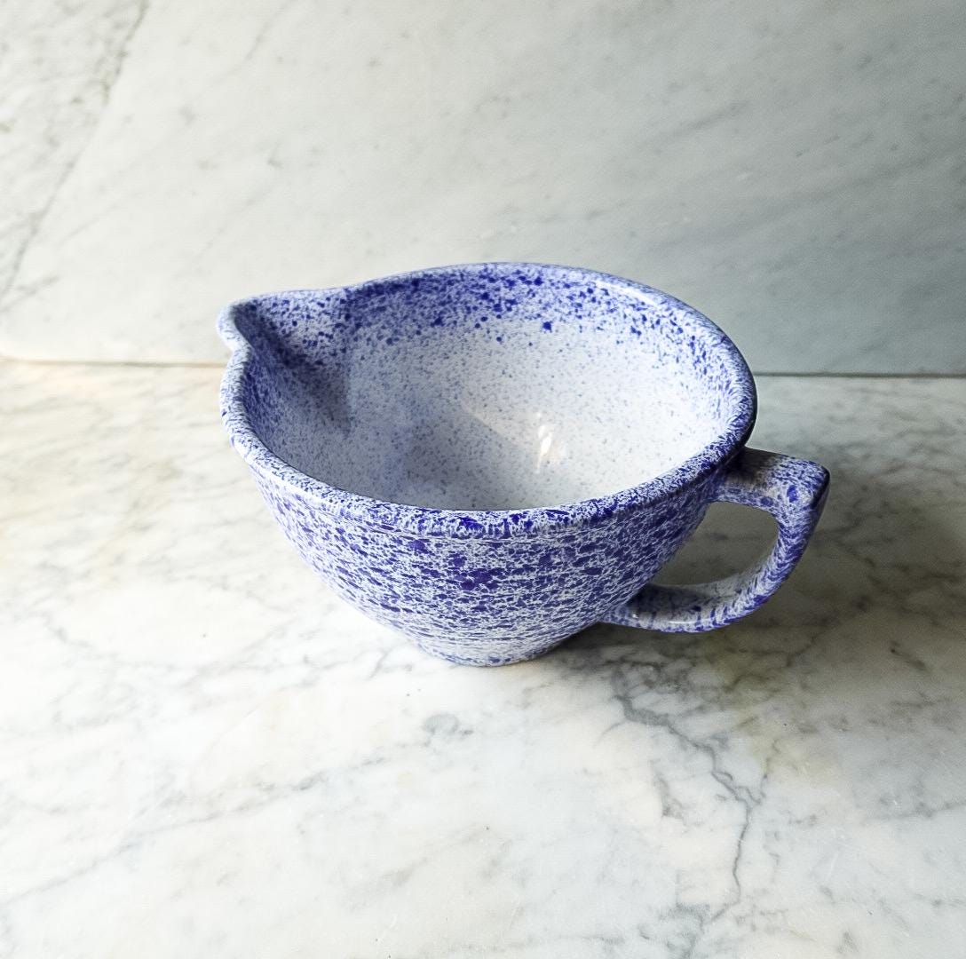 Vintage Monmouth Pottery Batter Bowl – Blue & White Splatterware Mixing Bowl (USA)