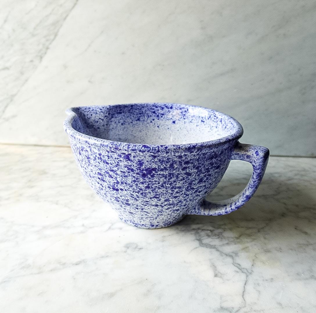 Vintage Monmouth Pottery Batter Bowl – Blue & White Splatterware Mixing Bowl (USA)