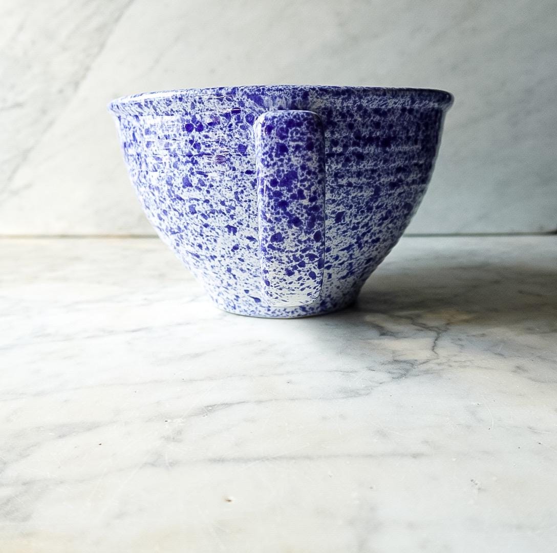 Vintage Monmouth Pottery Batter Bowl – Blue & White Splatterware Mixing Bowl (USA)