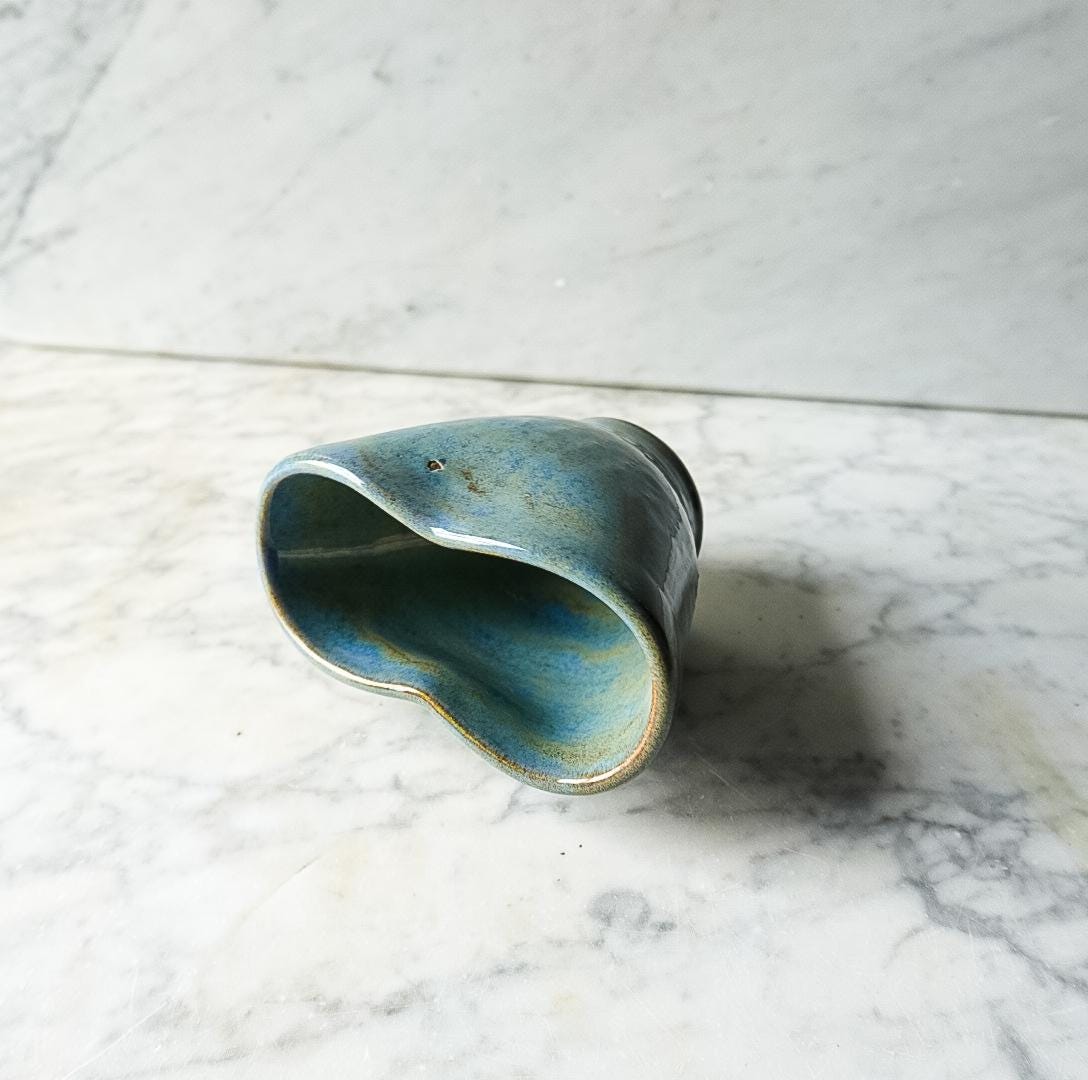 Handmade Blue Pottery Creamer: Heart Shaped Stoneware Milk Jug