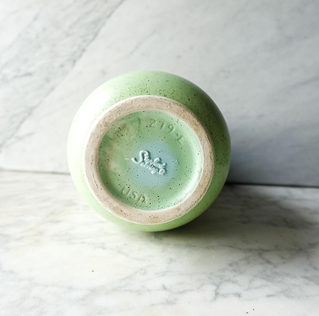 Vintage Mid Century Stanford Sebring Pottery Green Speckle Vase | Plant Pot | Planter 219-E