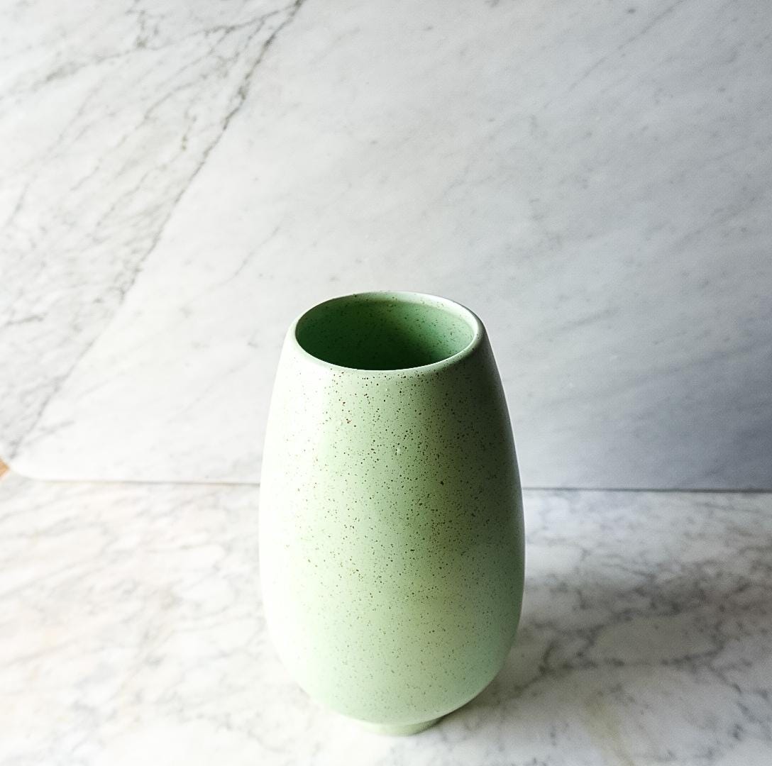Vintage Mid Century Stanford Sebring Pottery Green Speckle Vase | Plant Pot | Planter 219-E