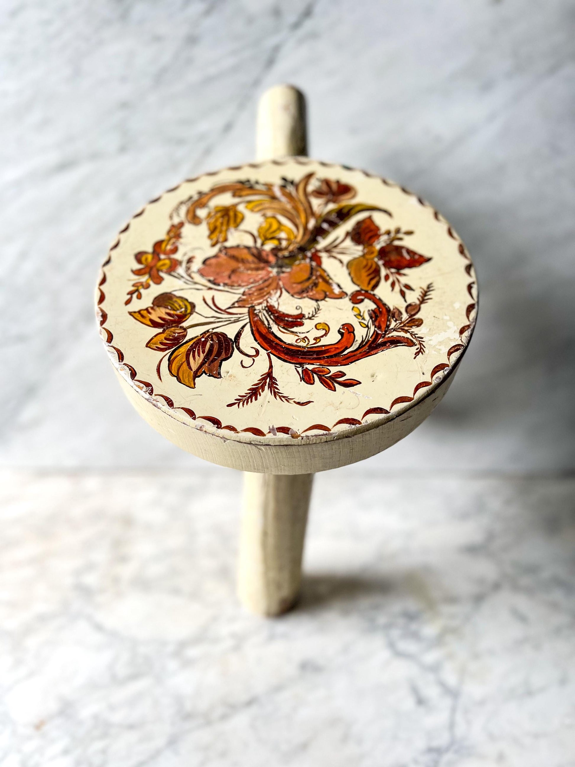 Vintage Yellow WHG Hindeloopen Milking Stool. Hand Painted Dutch. Netherlands