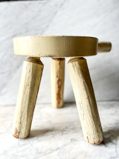 Vintage Yellow WHG Hindeloopen Milking Stool. Hand Painted Dutch. Netherlands