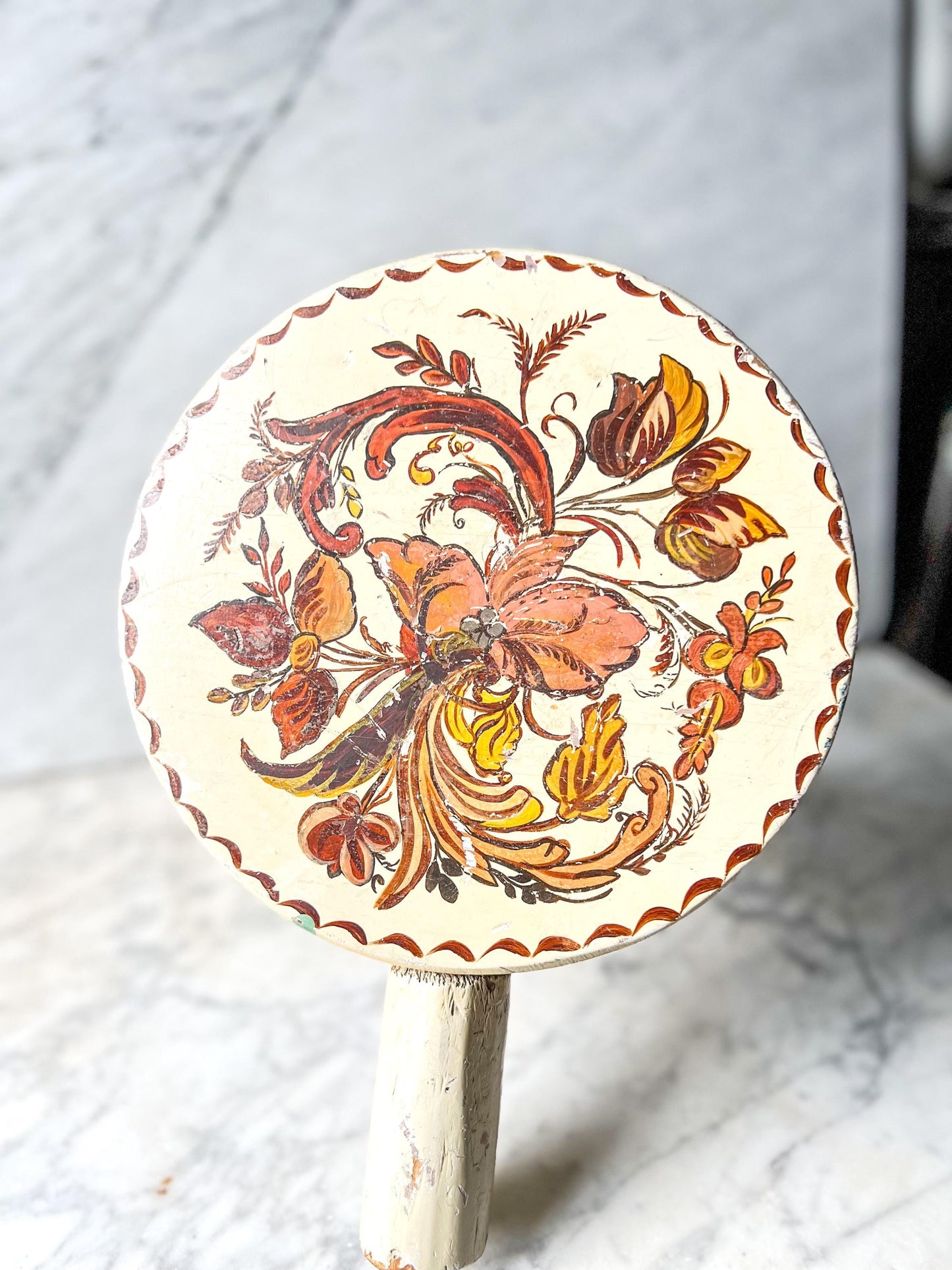 Vintage Yellow WHG Hindeloopen Milking Stool. Hand Painted Dutch. Netherlands