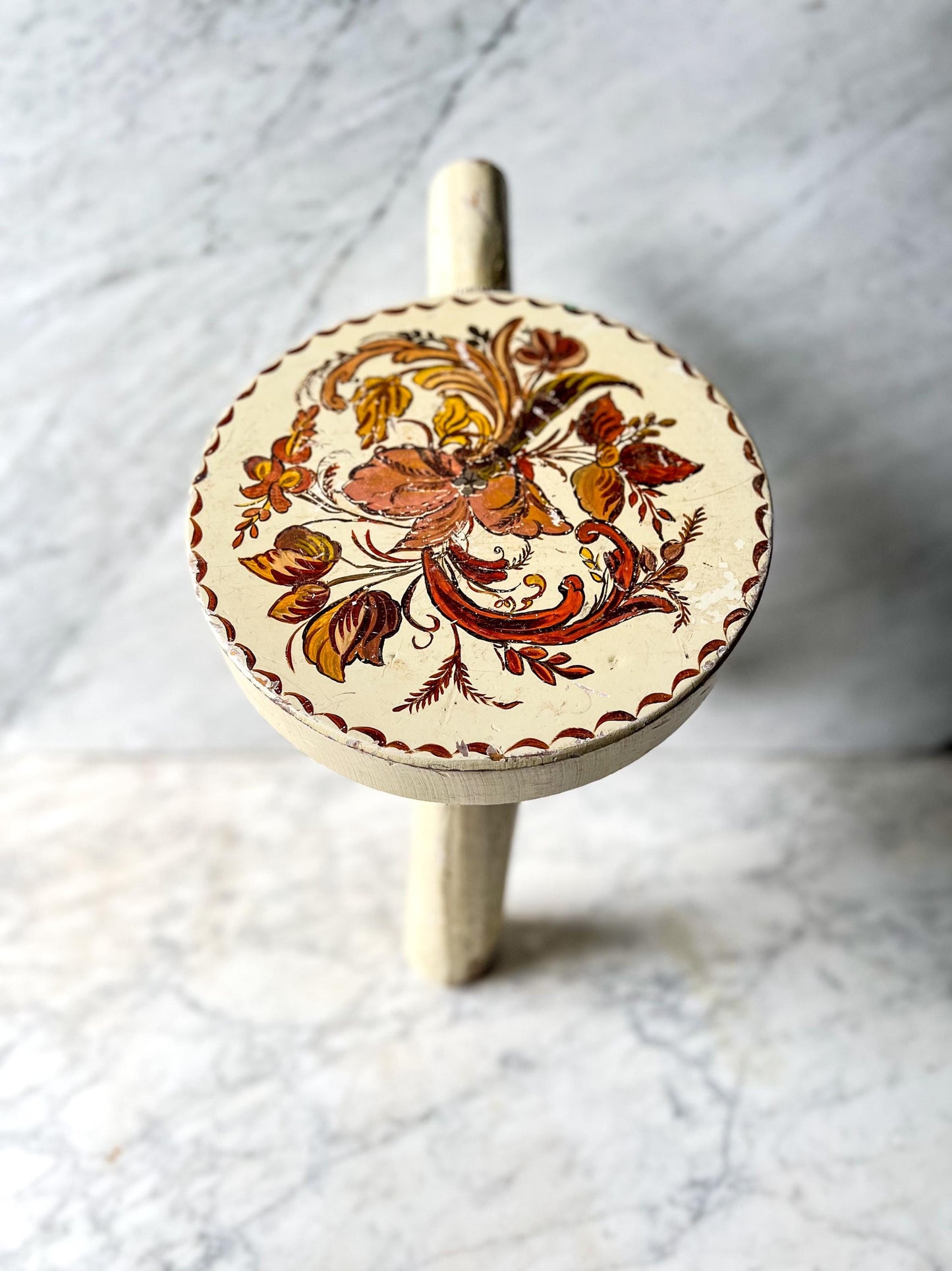 Vintage Yellow WHG Hindeloopen Milking Stool. Hand Painted Dutch. Netherlands