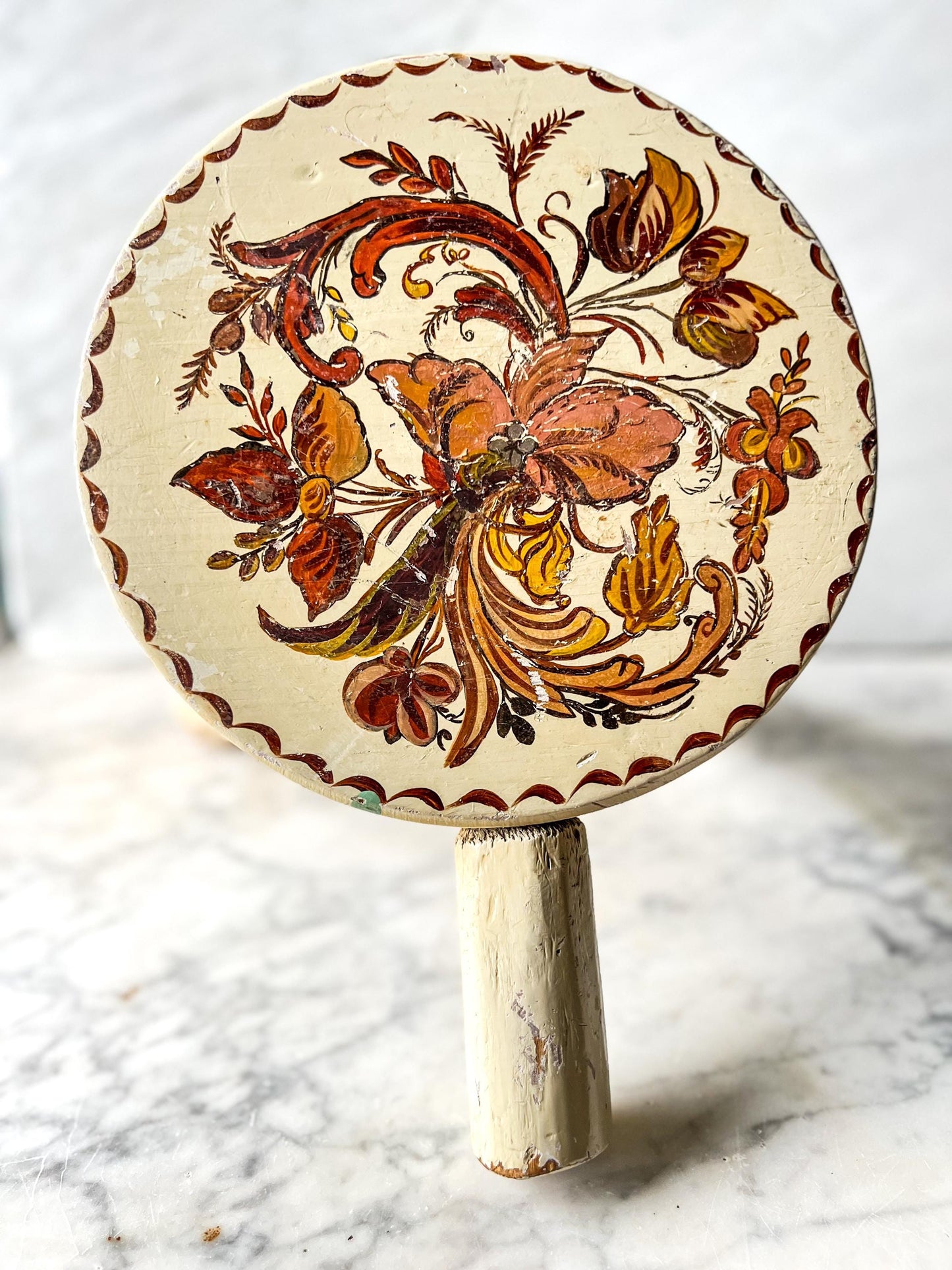 Vintage Yellow WHG Hindeloopen Milking Stool. Hand Painted Dutch. Netherlands