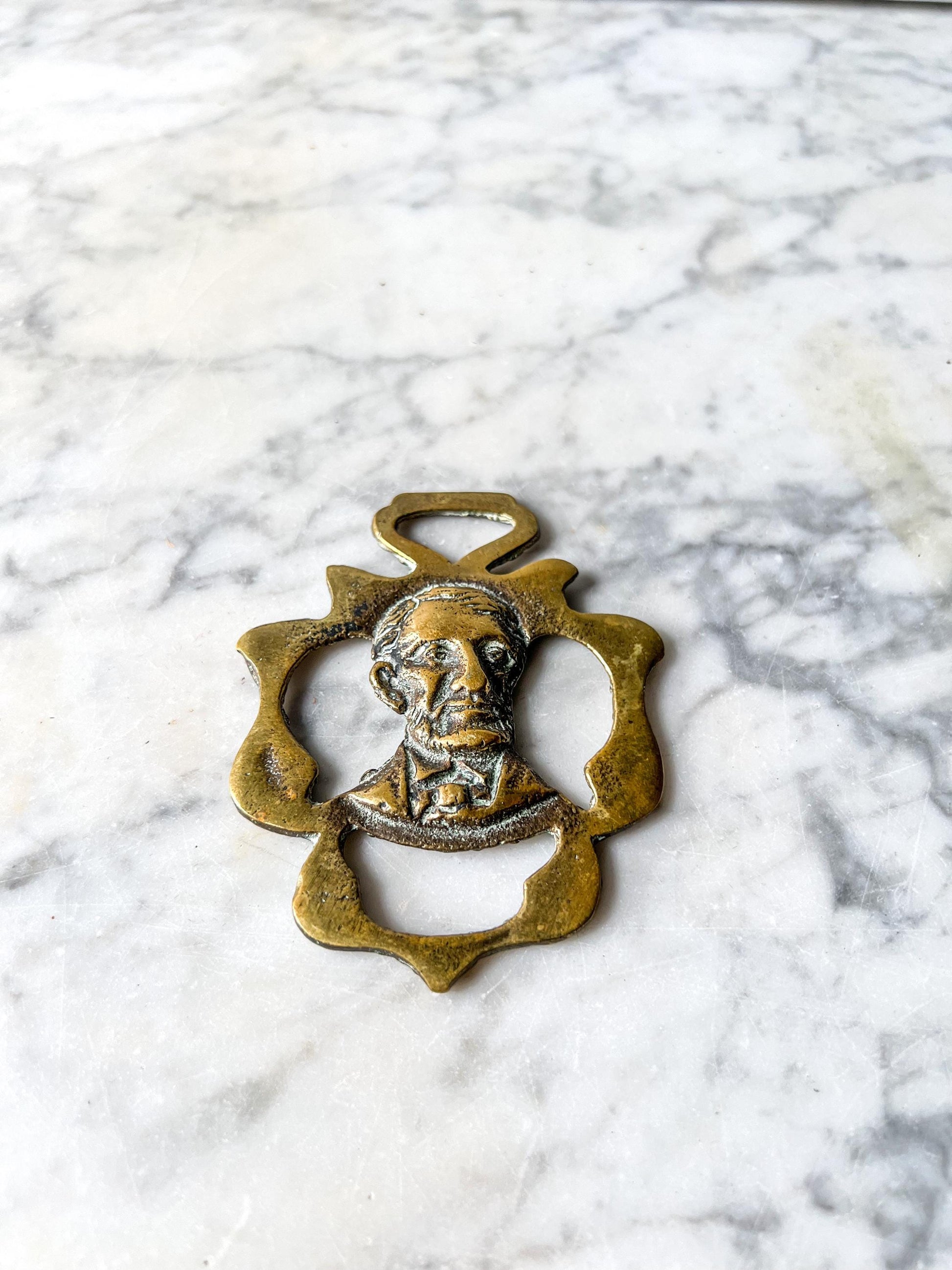Antique Horse Brass President Abraham Lincoln