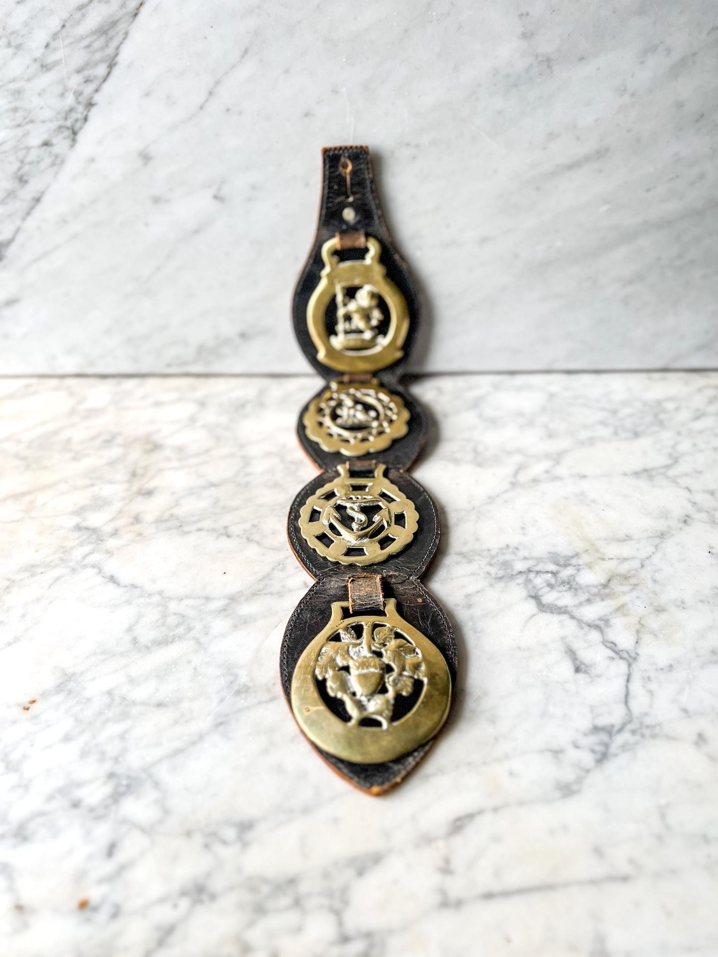 Vintage Mounted English Horse Brass on Leather Strap