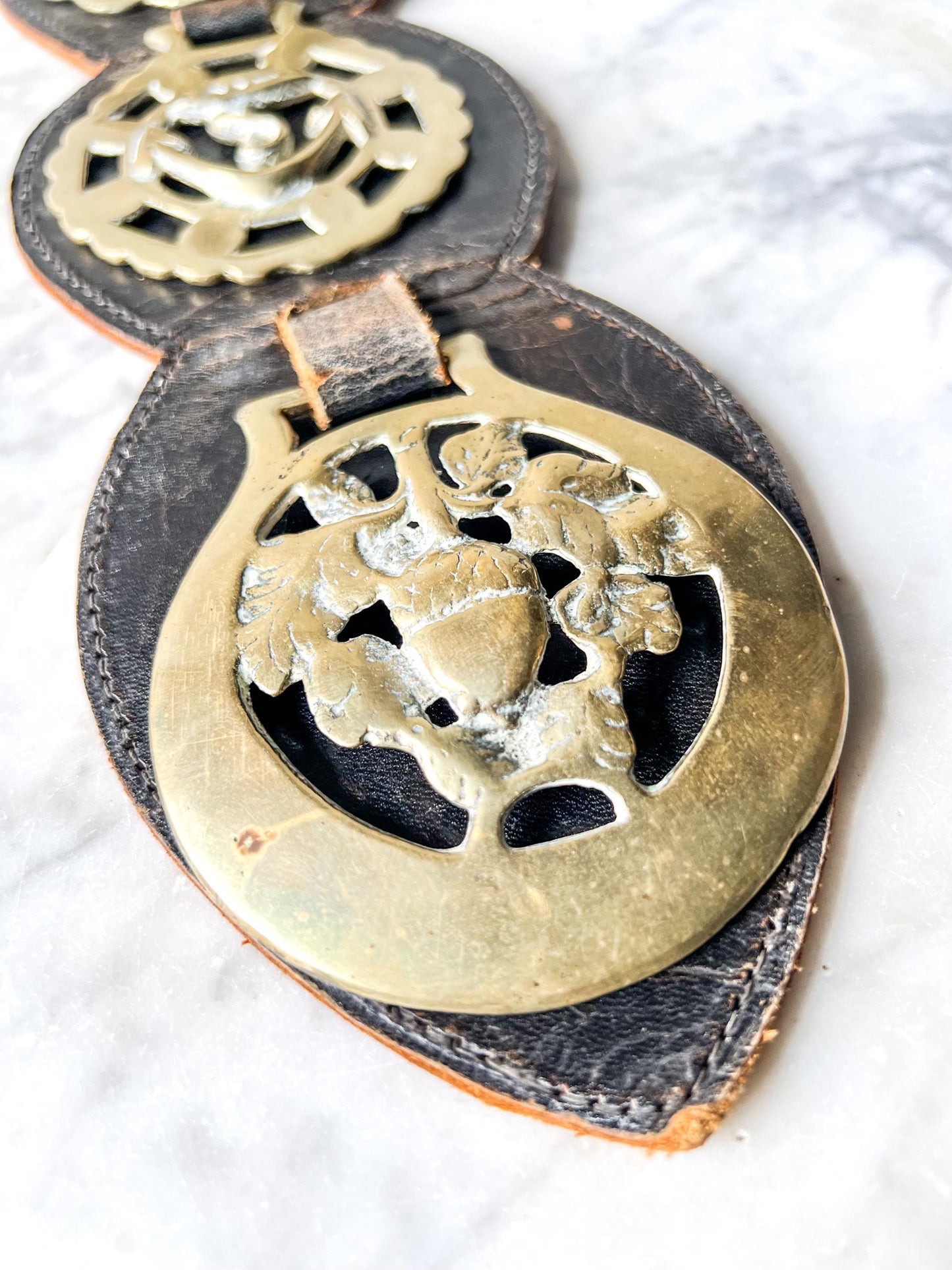 Vintage Mounted English Horse Brass on Leather Strap