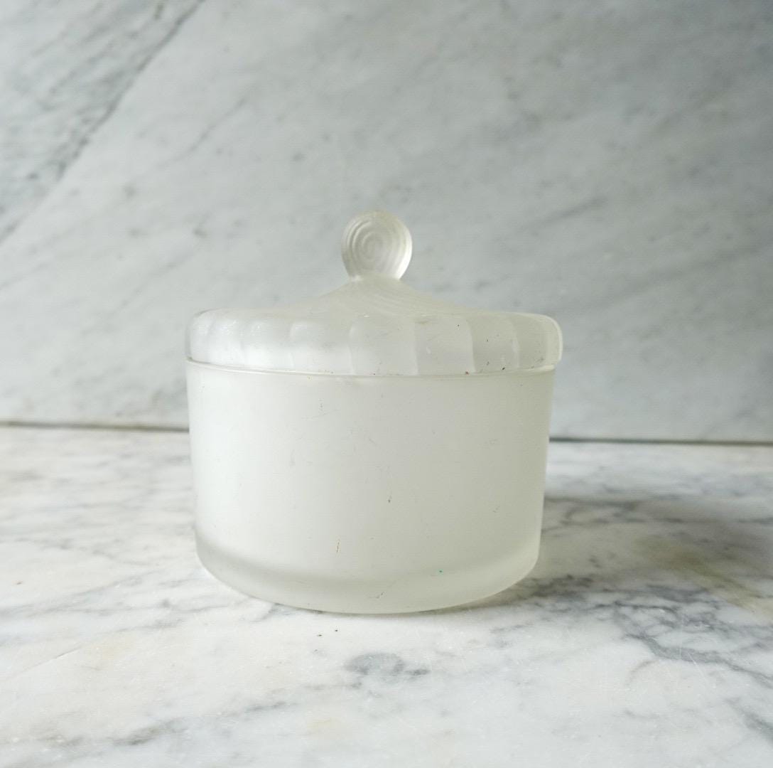 Vintage Art Deco Satin Glass Trinket Box: Royal Secret Powder Cache Pot