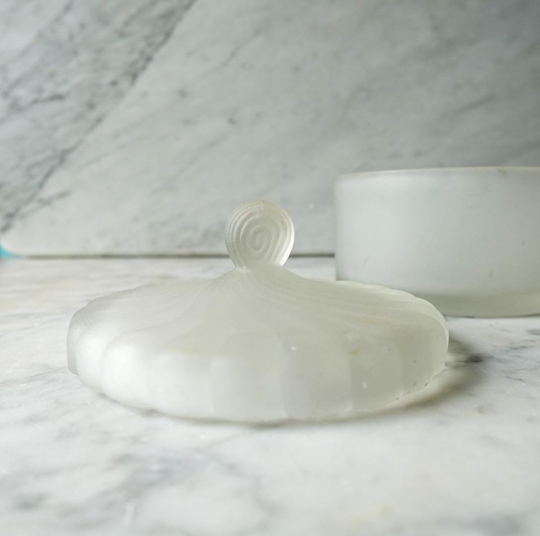 Vintage Art Deco Satin Glass Trinket Box: Royal Secret Powder Cache Pot