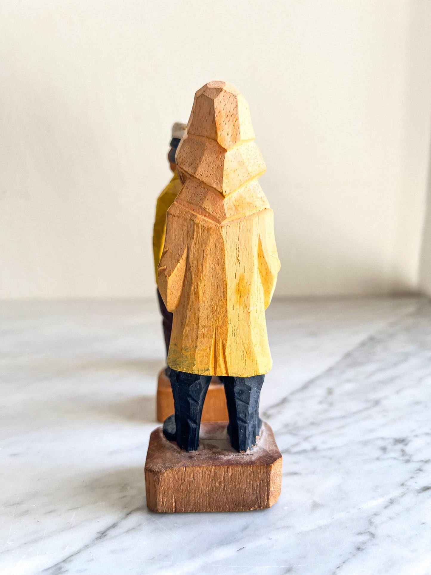 Vintage 6" Wooden Old Salt Sea Captain Carved Figurine, Old Salt Dog Collectible, Nautical Sailor, Fisherman Red Jacket & Black Boots, Fish