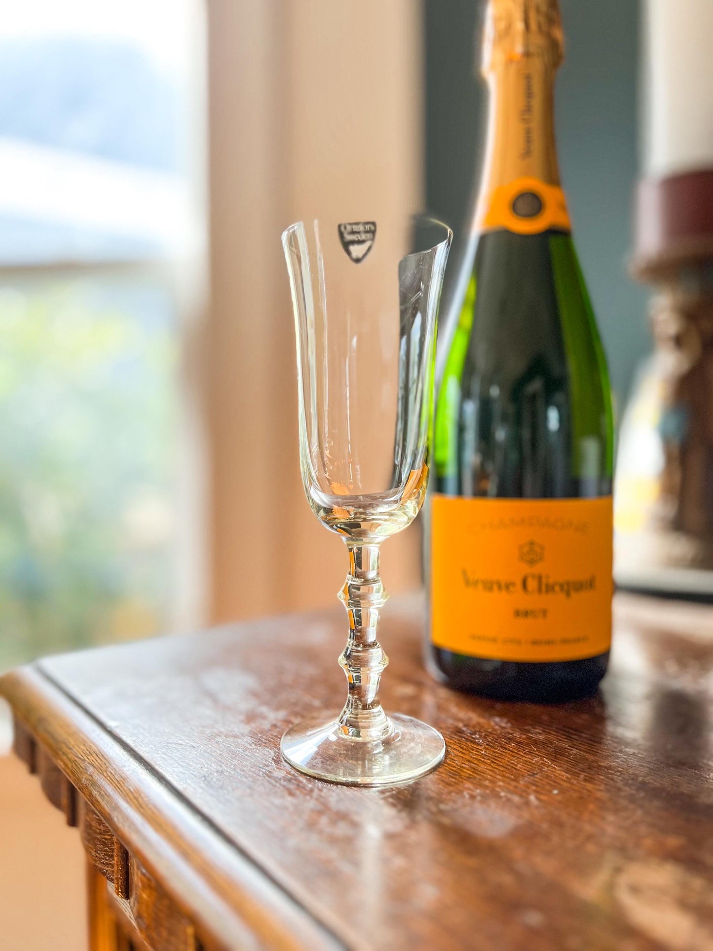 Simon Gate for Orrefors, Sweden Two "Salut" Champagne Glasses in Yellow glass, Holiday Stemware