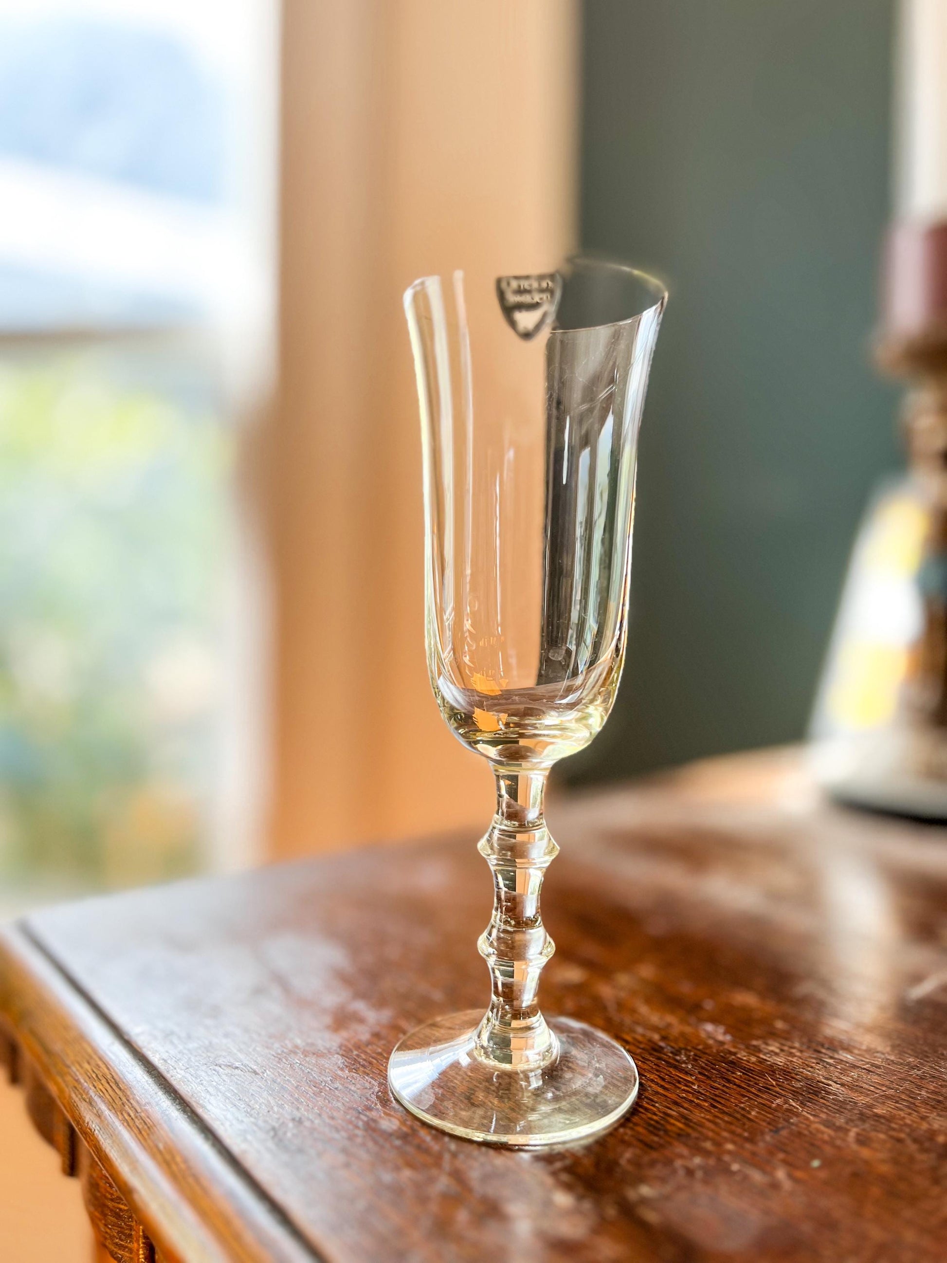 Simon Gate for Orrefors, Sweden Two "Salut" Champagne Glasses in Yellow glass, Holiday Stemware