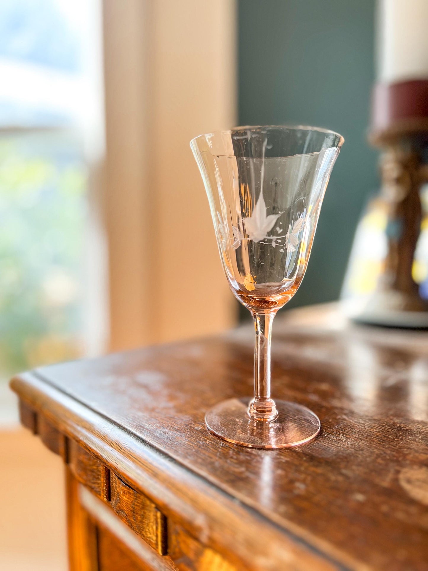 2 Vintage Pink Etched Depression Glass Champagne Coupe, Pair of White Wine Glasses, Vintage Barware, Holiday Stemware