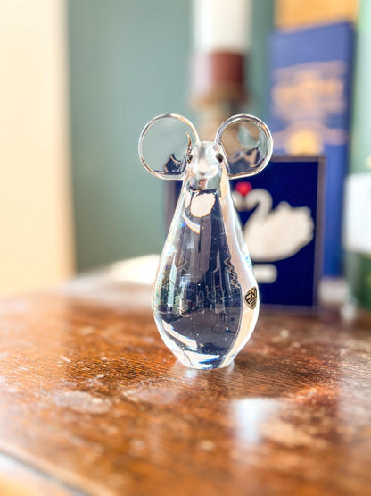 Vintage Orrefors Crystal Mouse Paperweight - Mid-Century Desk Decor