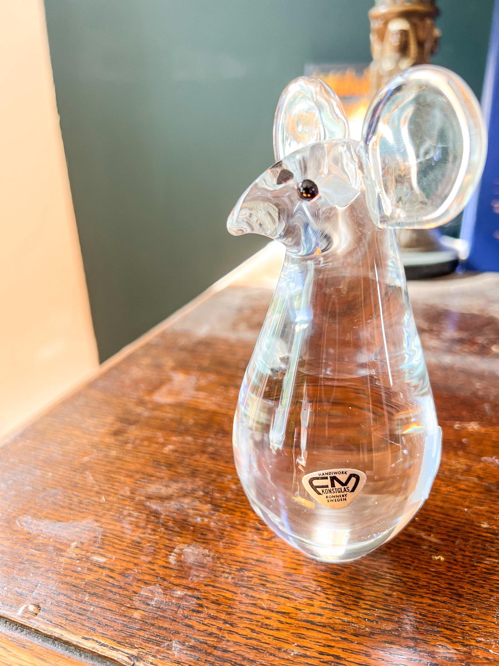 Vintage Orrefors Crystal Mouse Paperweight - Mid-Century Desk Decor