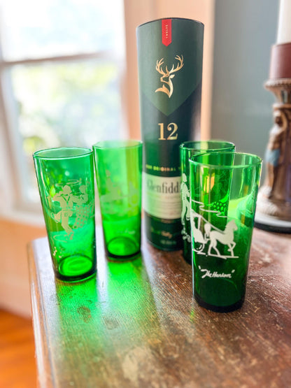 Vintage Anchor Hocking Highball Glasses: Forest Green Mid-Century Barware