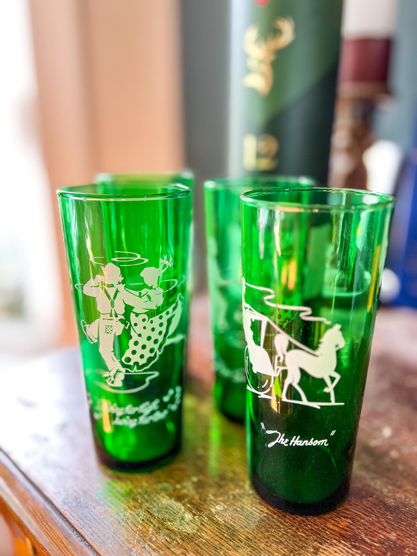 Vintage Anchor Hocking Highball Glasses: Forest Green Mid-Century Barware