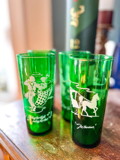 Vintage Anchor Hocking Highball Glasses: Forest Green Mid-Century Barware