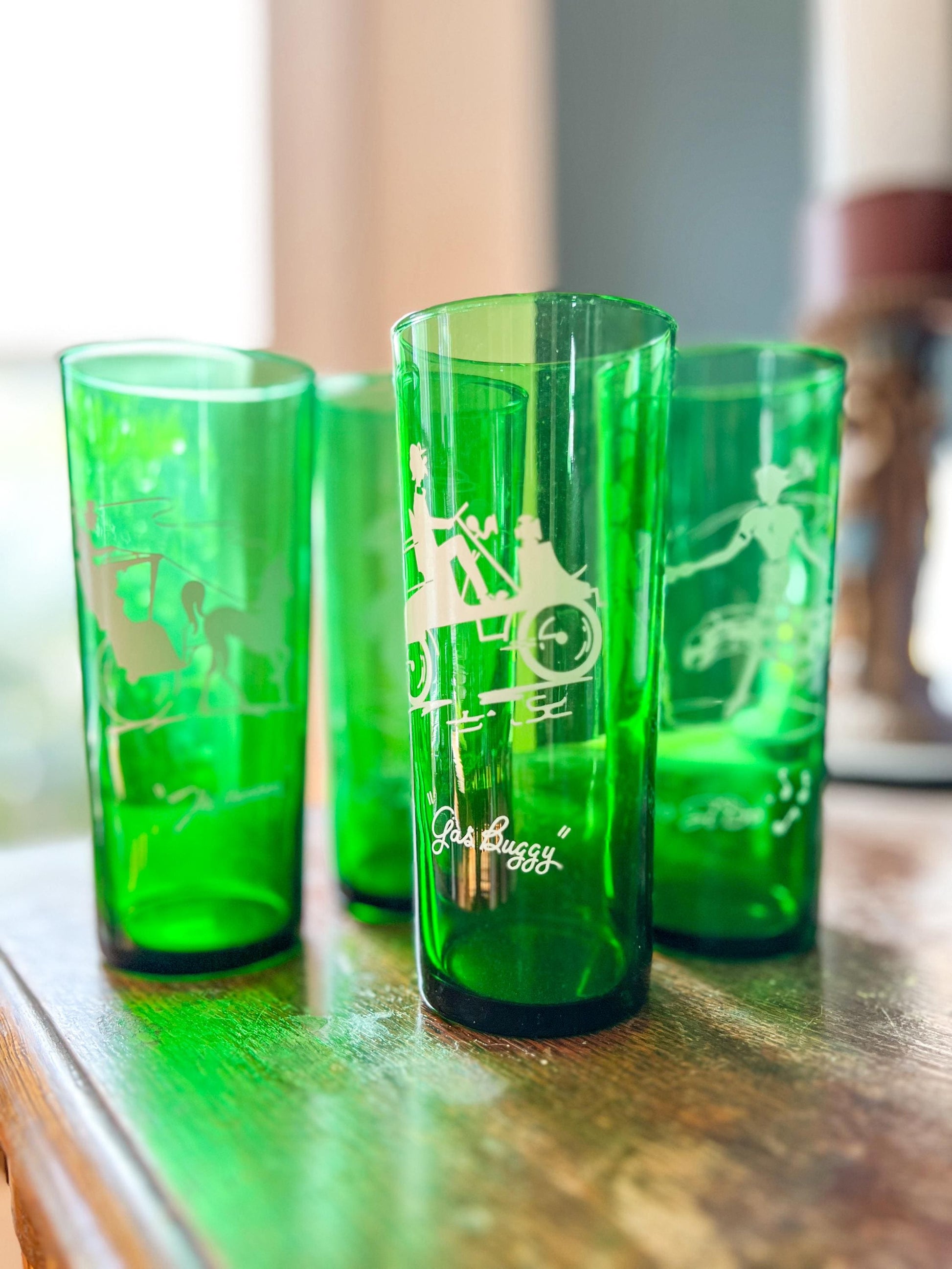 Vintage Anchor Hocking Highball Glasses: Forest Green Mid-Century Barware