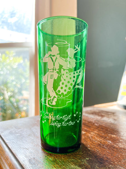 Vintage Anchor Hocking Highball Glasses: Forest Green Mid-Century Barware