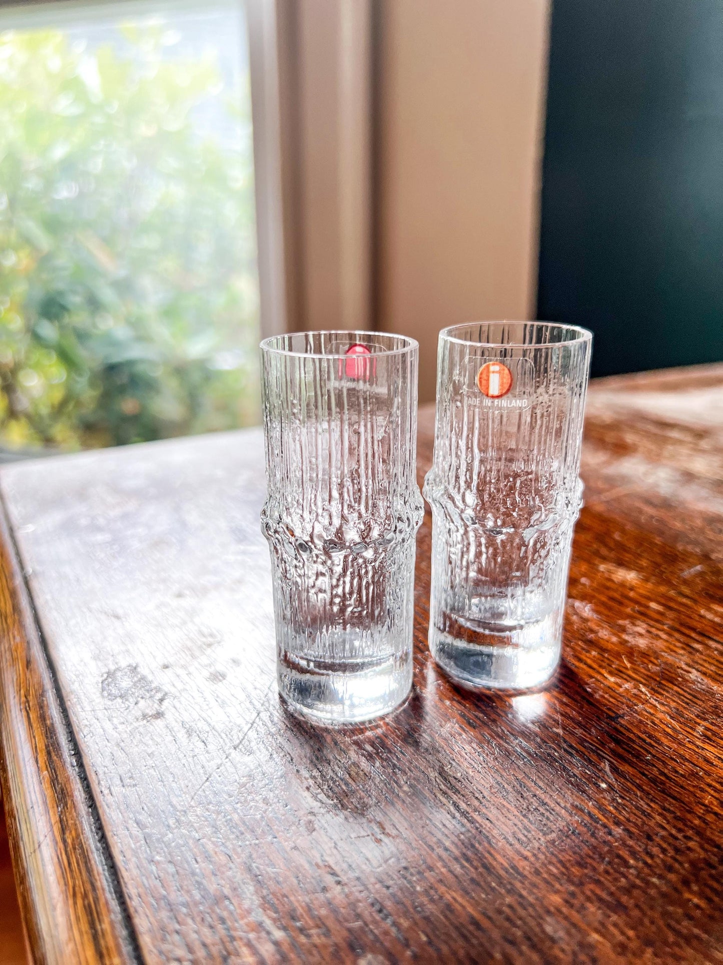 Pair of Vintage Iittala Niva Glasses – Tapio Wirkkala Design, Made in Finland, Original Stickers