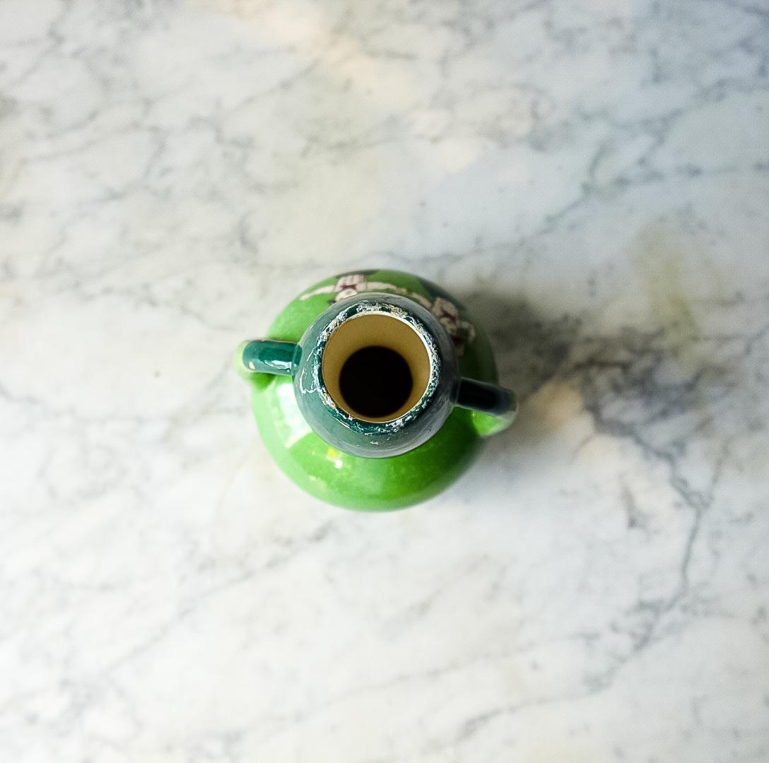 Green Holland Bulb Bud Vase with Boys Running Holding Hands