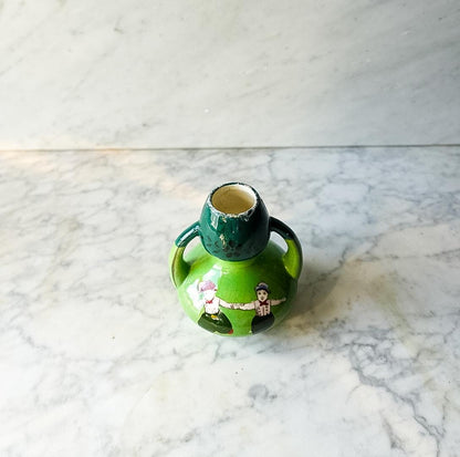 Green Holland Bulb Bud Vase with Boys Running Holding Hands