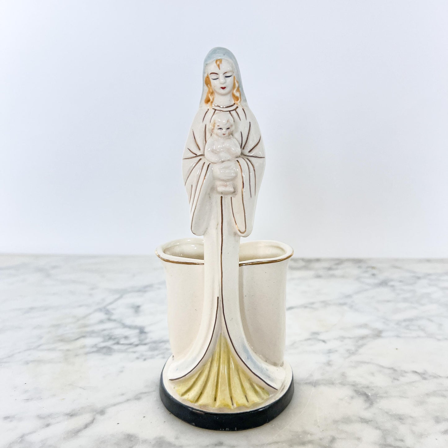 Vintage Madonna & Child Planter – Tall Ceramic Religious Vase