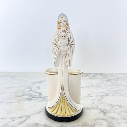 Vintage Madonna & Child Planter – Tall Ceramic Religious Vase