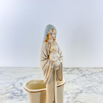 Vintage Madonna & Child Planter – Tall Ceramic Religious Vase