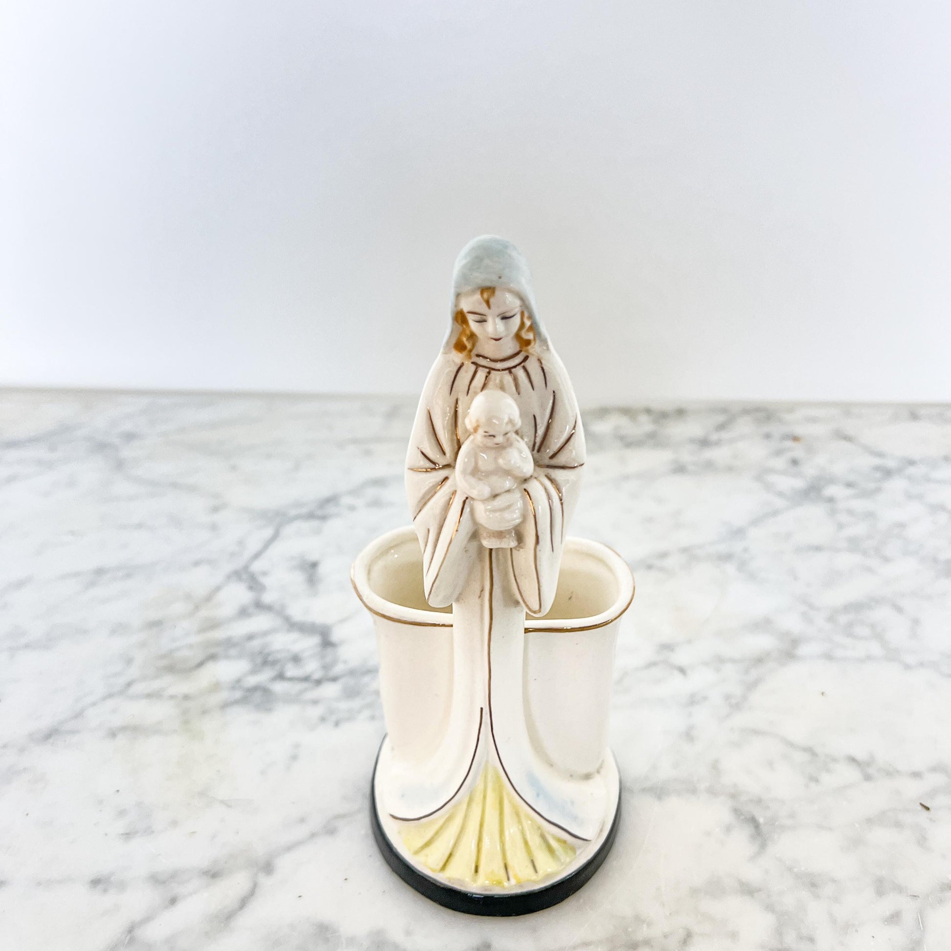 Vintage Madonna & Child Planter – Tall Ceramic Religious Vase