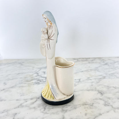 Vintage Madonna & Child Planter – Tall Ceramic Religious Vase
