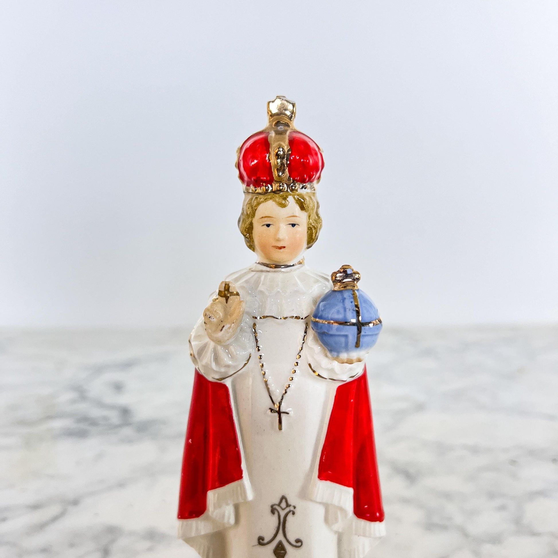Vintage Infant of Prague Statue – Red Robe Catholic Figurine