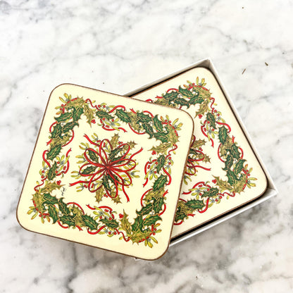 Pimpernel Festive Garland Coasters with Holly Wreath - Set of Six with Original Box