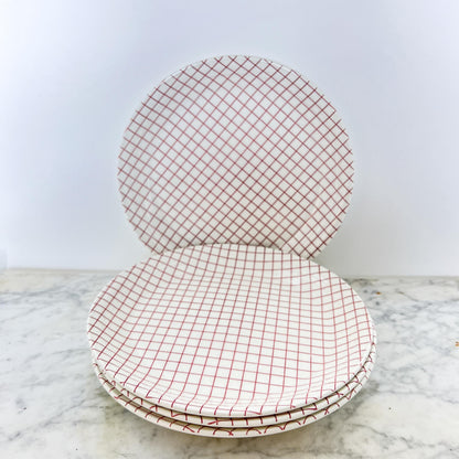 Grindley of Stoke “Geometry” Red & White Plates – Set of Four, Made in England
